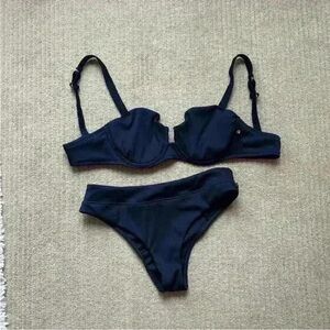 La Vie En Rose Textured Bikini, Black, Top XXL, Bottom L
